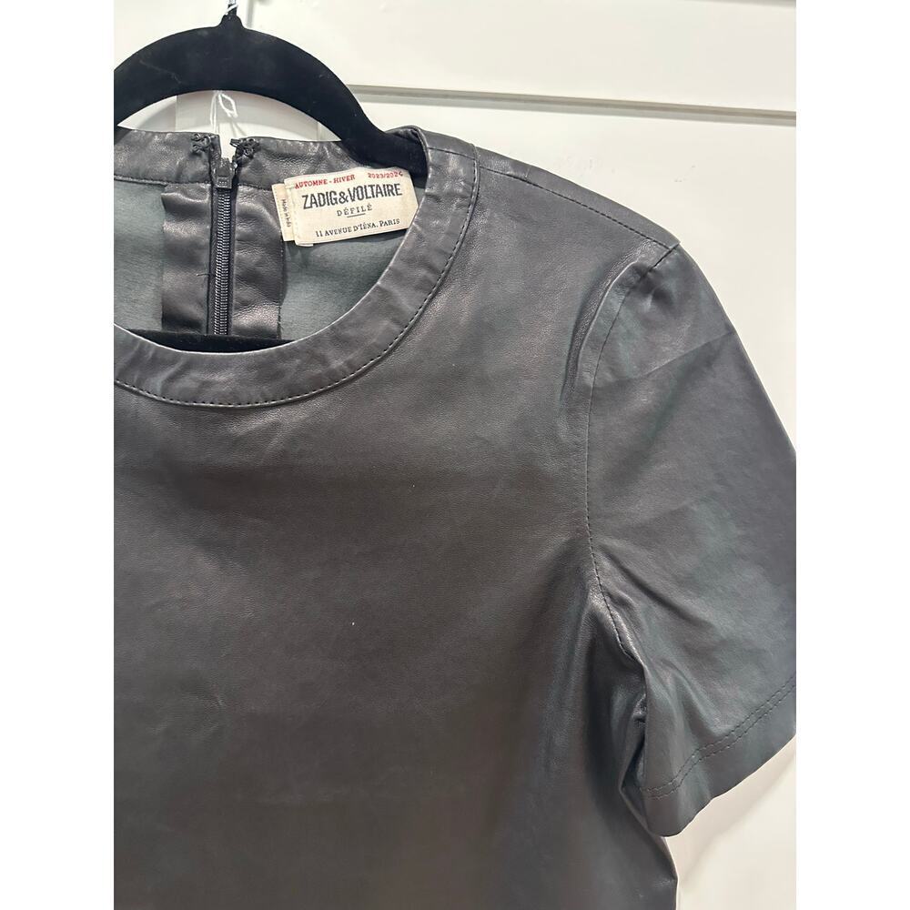 Zadig & Voltaire Lamb Leather Short Sleeve Top Size S - Picture 3 of 5